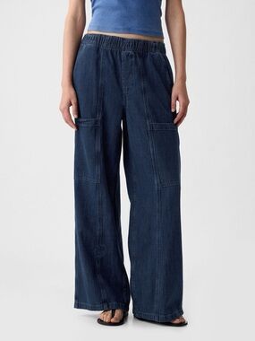 GAP Utility High Rise  Easy Wide Leg Jeans Denim Elastic Waist S Tall